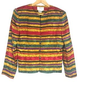 Talbots Petites Silk Striped Mardi Gras Chic Jacket Women's 6P Button Front